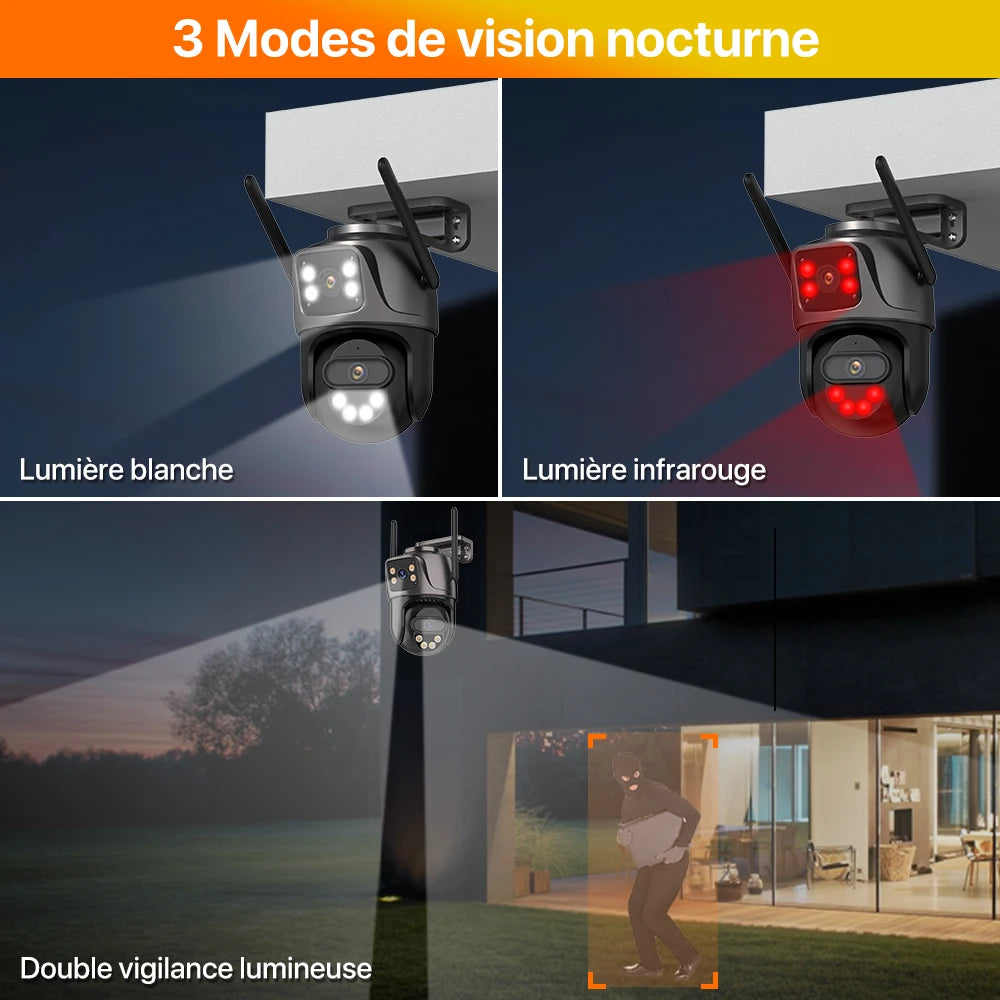 Caméra de Surveillance WiFi 4K à Double Objectif – Sécurité Ultra-HD Intelligente